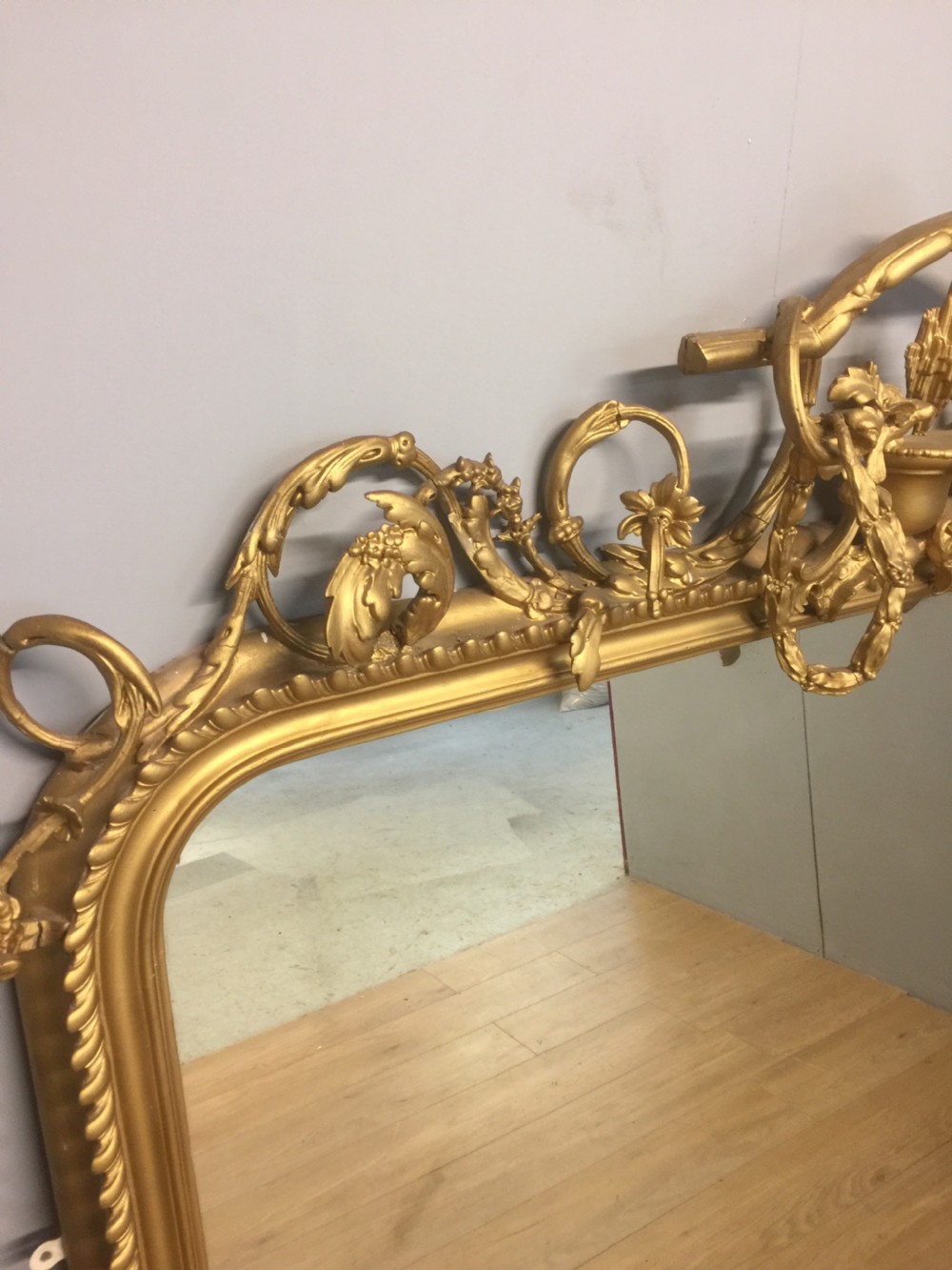Nineteenth century giltwood carved overmantel mirror  View III