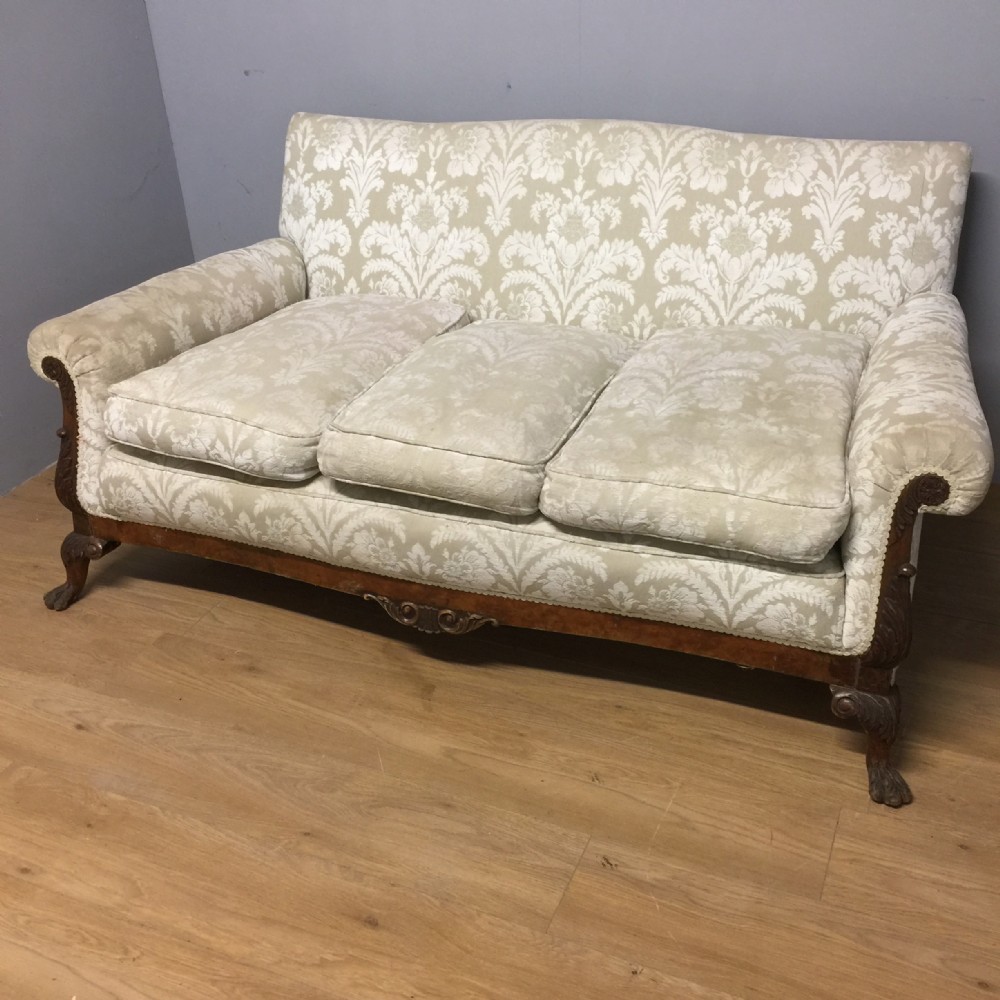 Carved walnut framed country house sofa for reupholstery