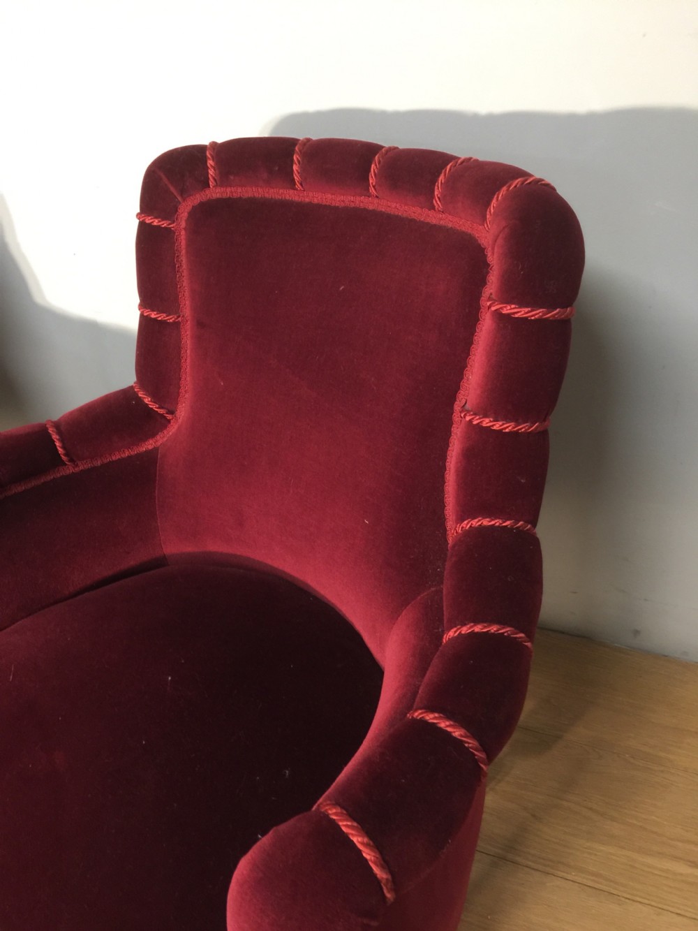 Pair of nineteenth century burgundy velvet tub chairs View V