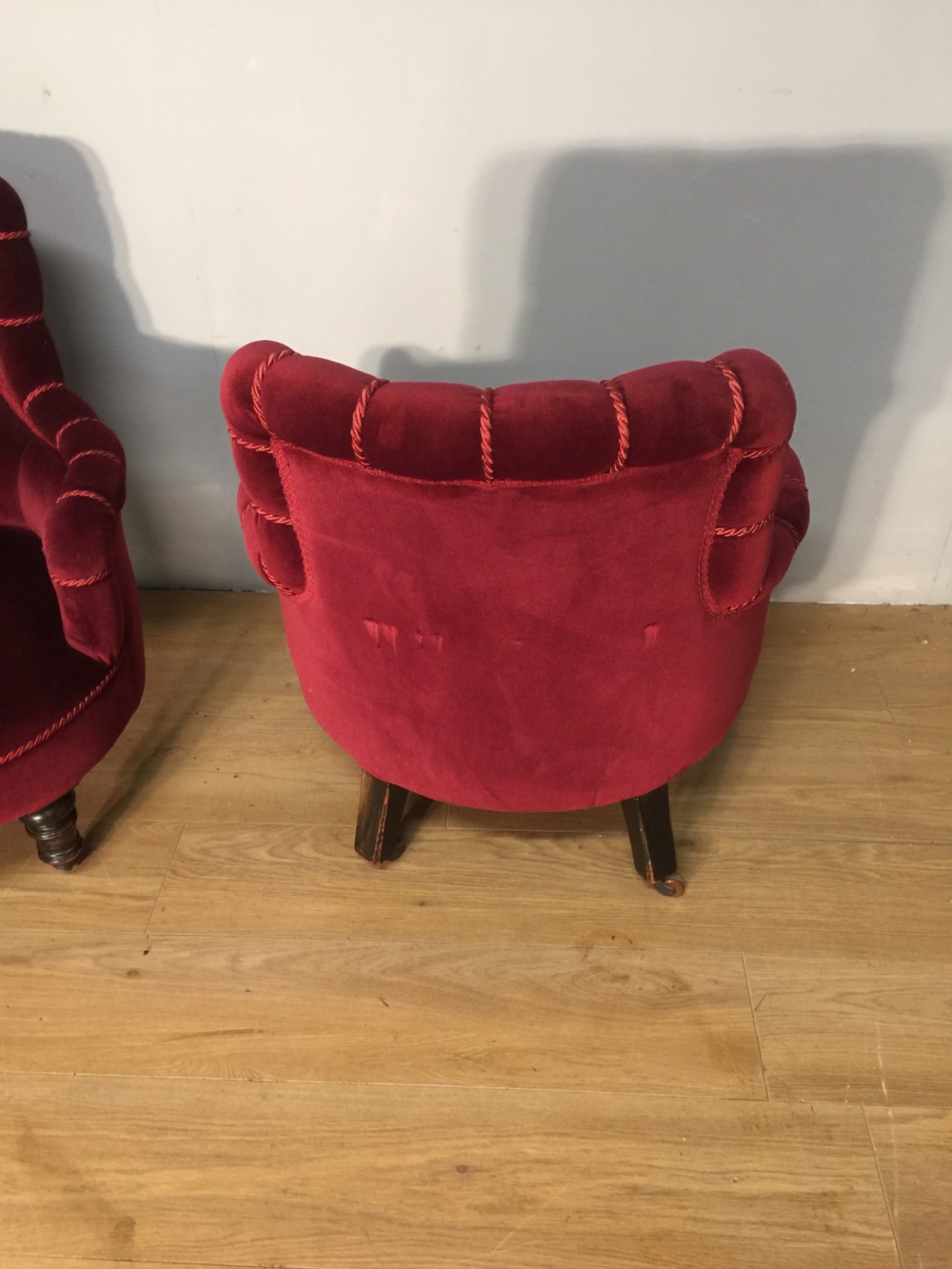 Pair of nineteenth century burgundy velvet tub chairs View IX
