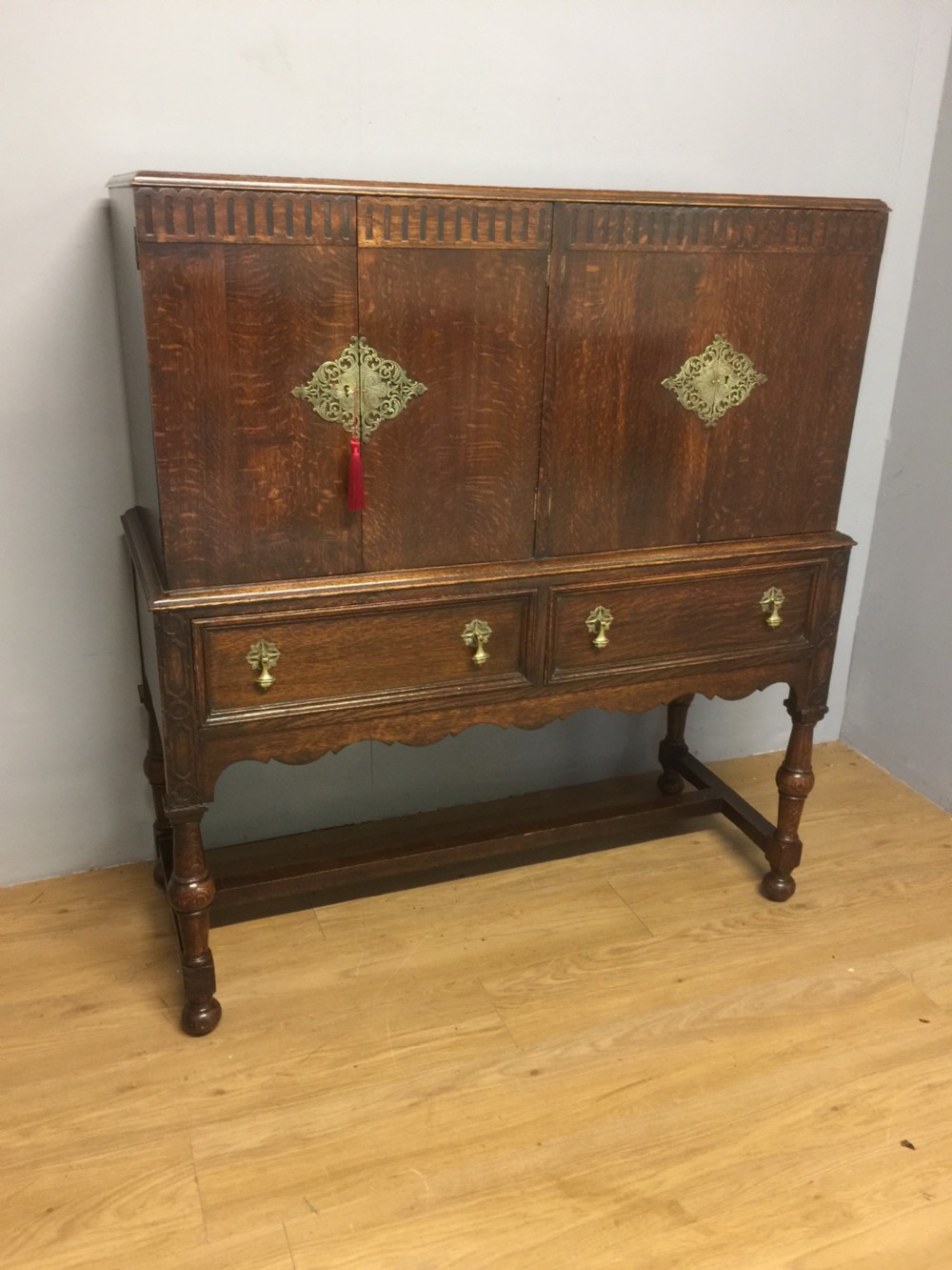 Jacobean style oak side cabinet by Leemings, Halifax View II