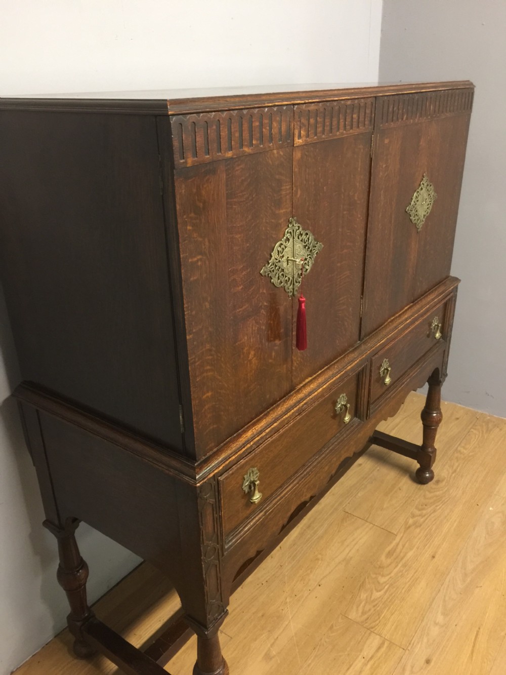 Jacobean style oak side cabinet by Leemings, Halifax View VII