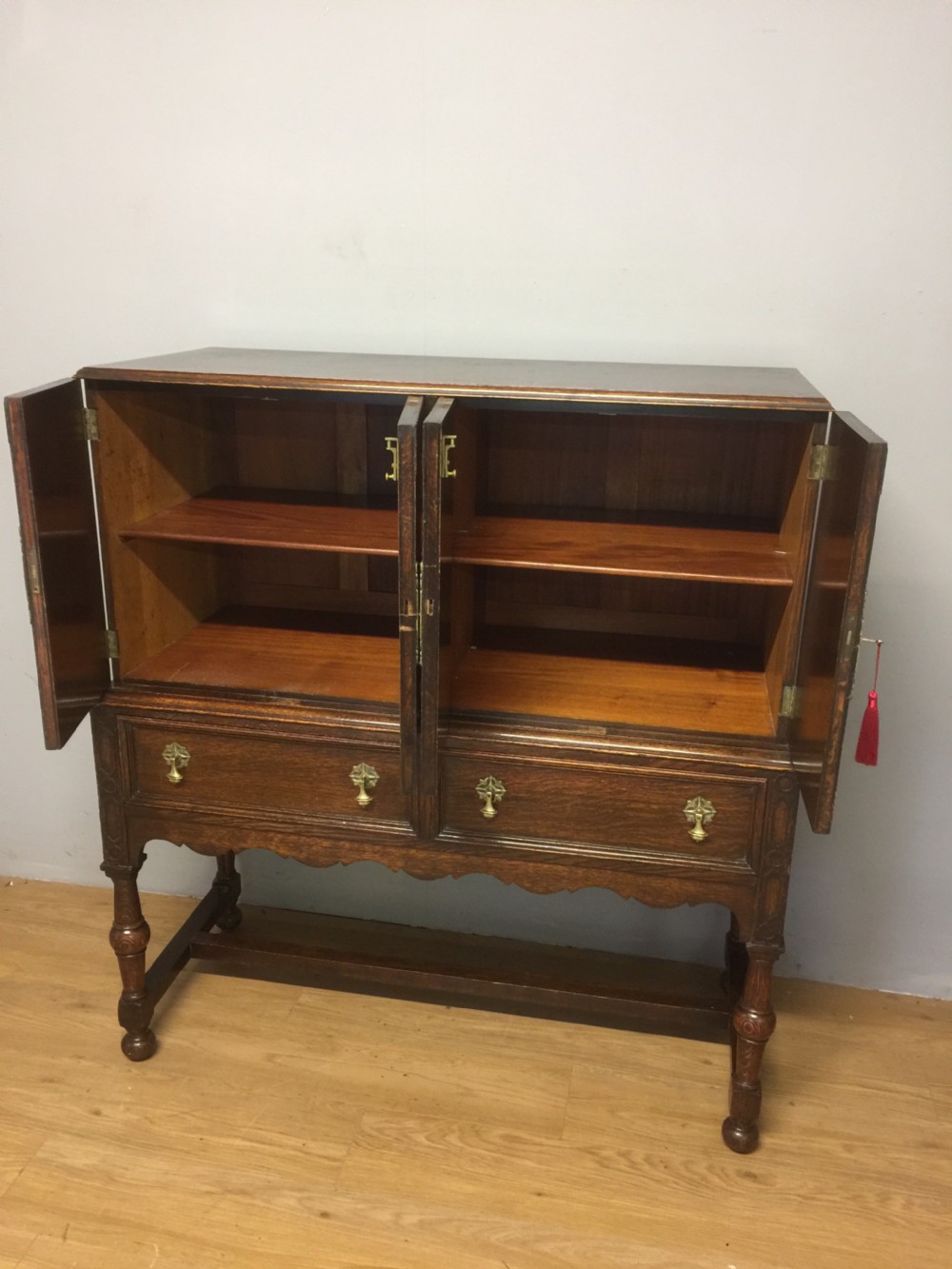 Jacobean style oak side cabinet by Leemings, Halifax View XI