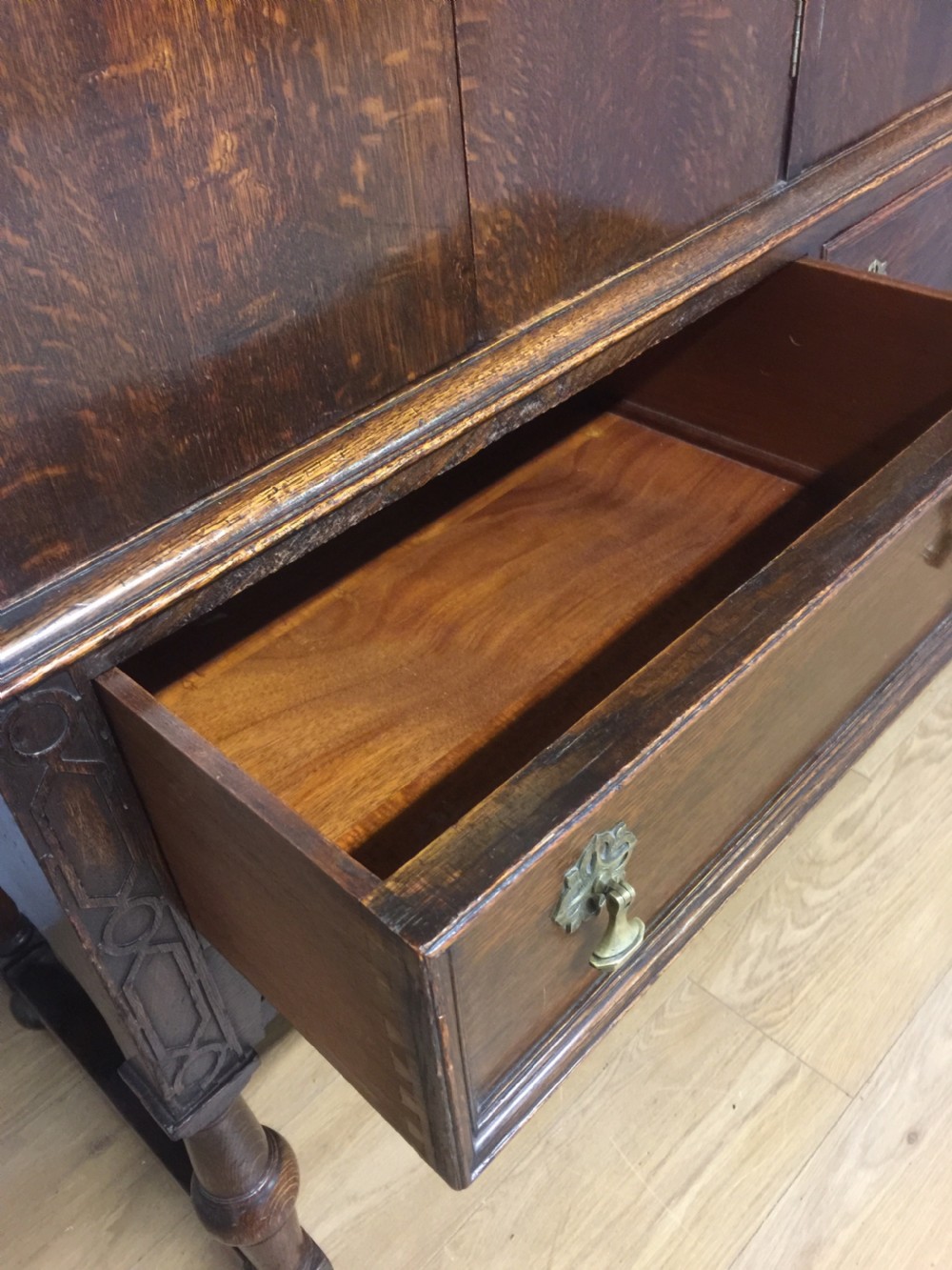 Jacobean style oak side cabinet by Leemings, Halifax View XII