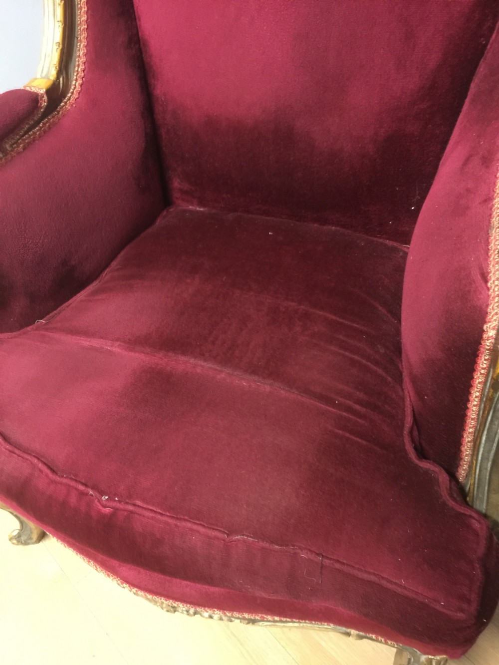 Pair of late nineteenth century gilt framed winged armchairs  View VI