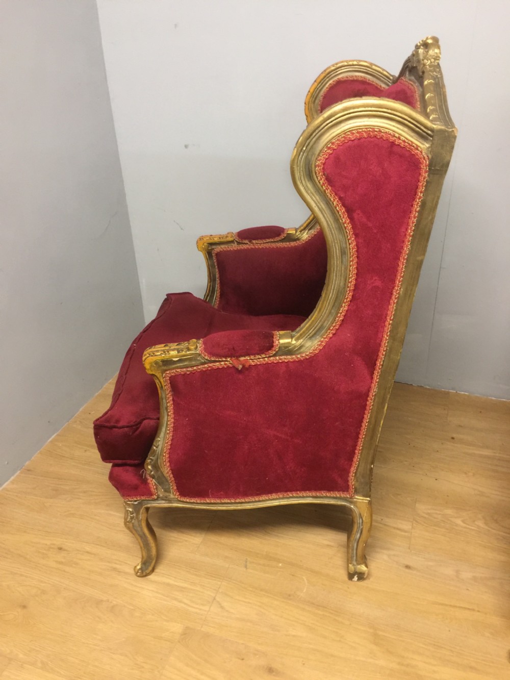 Pair of late nineteenth century gilt framed winged armchairs  View VII