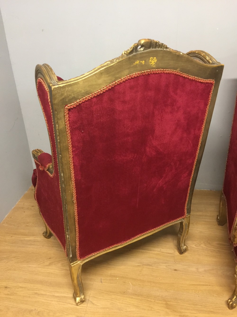 Pair of late nineteenth century gilt framed winged armchairs  View VIII