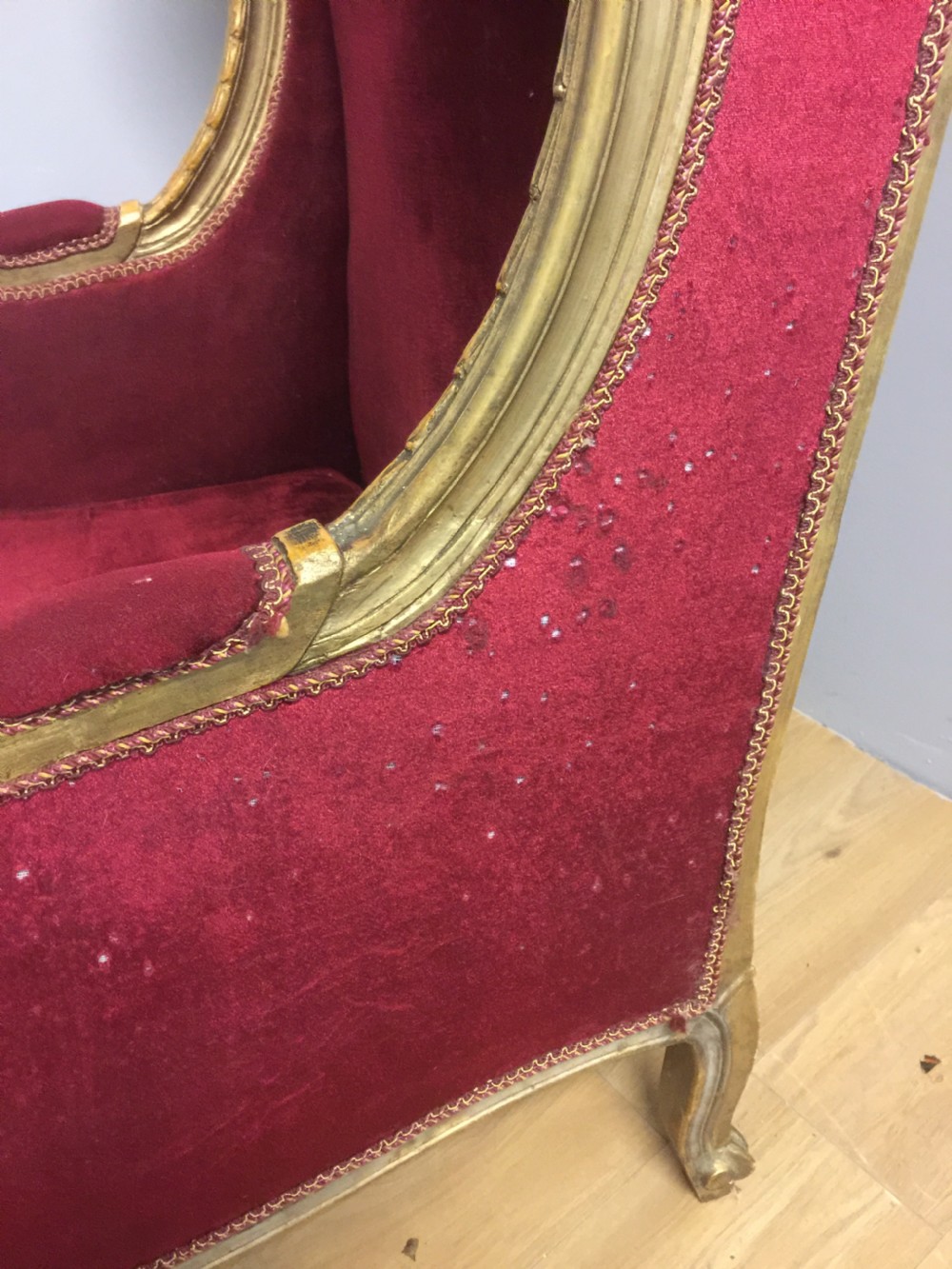 Pair of late nineteenth century gilt framed winged armchairs  View XI