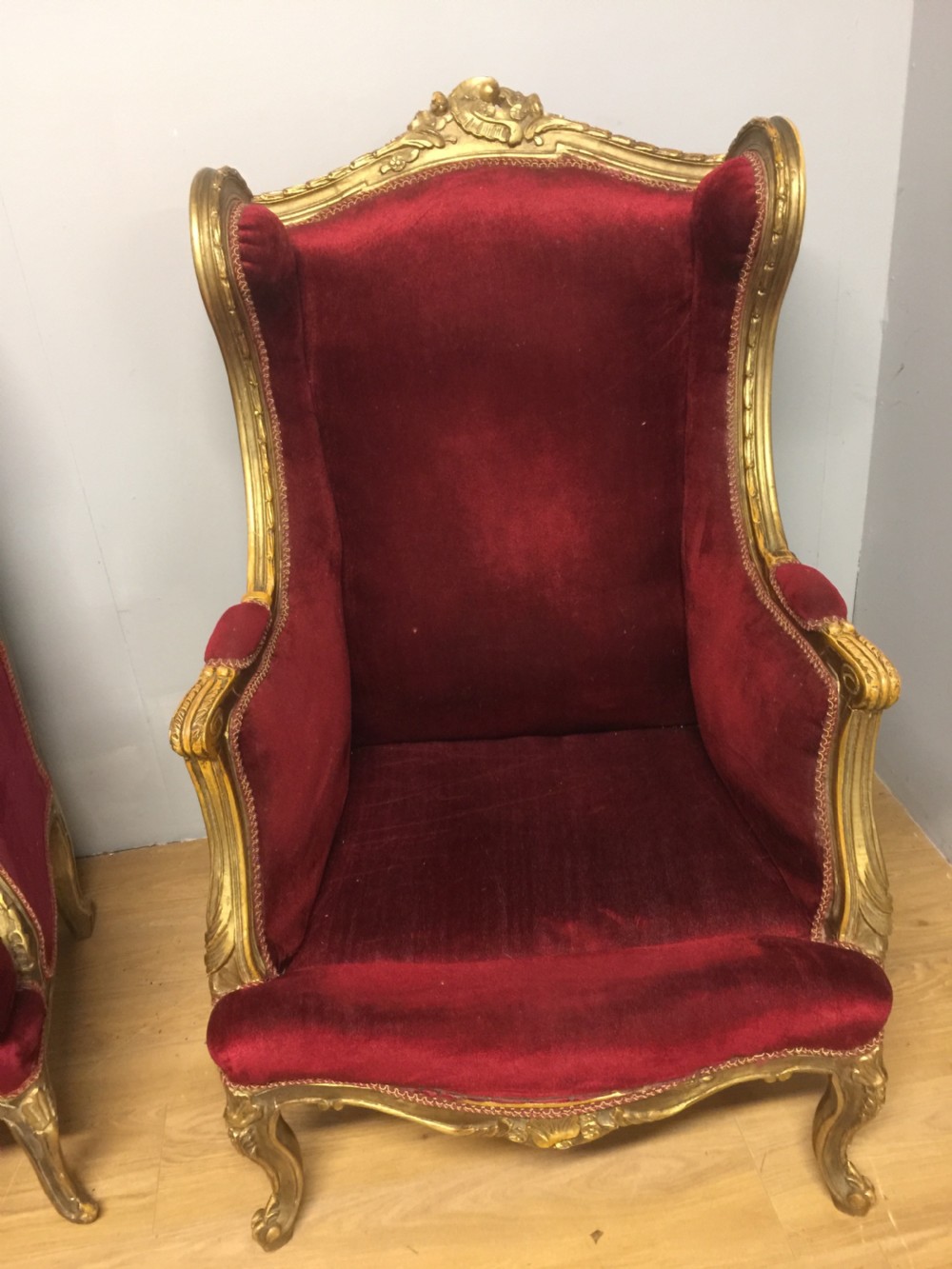 Pair of late nineteenth century gilt framed winged armchairs  View XIV