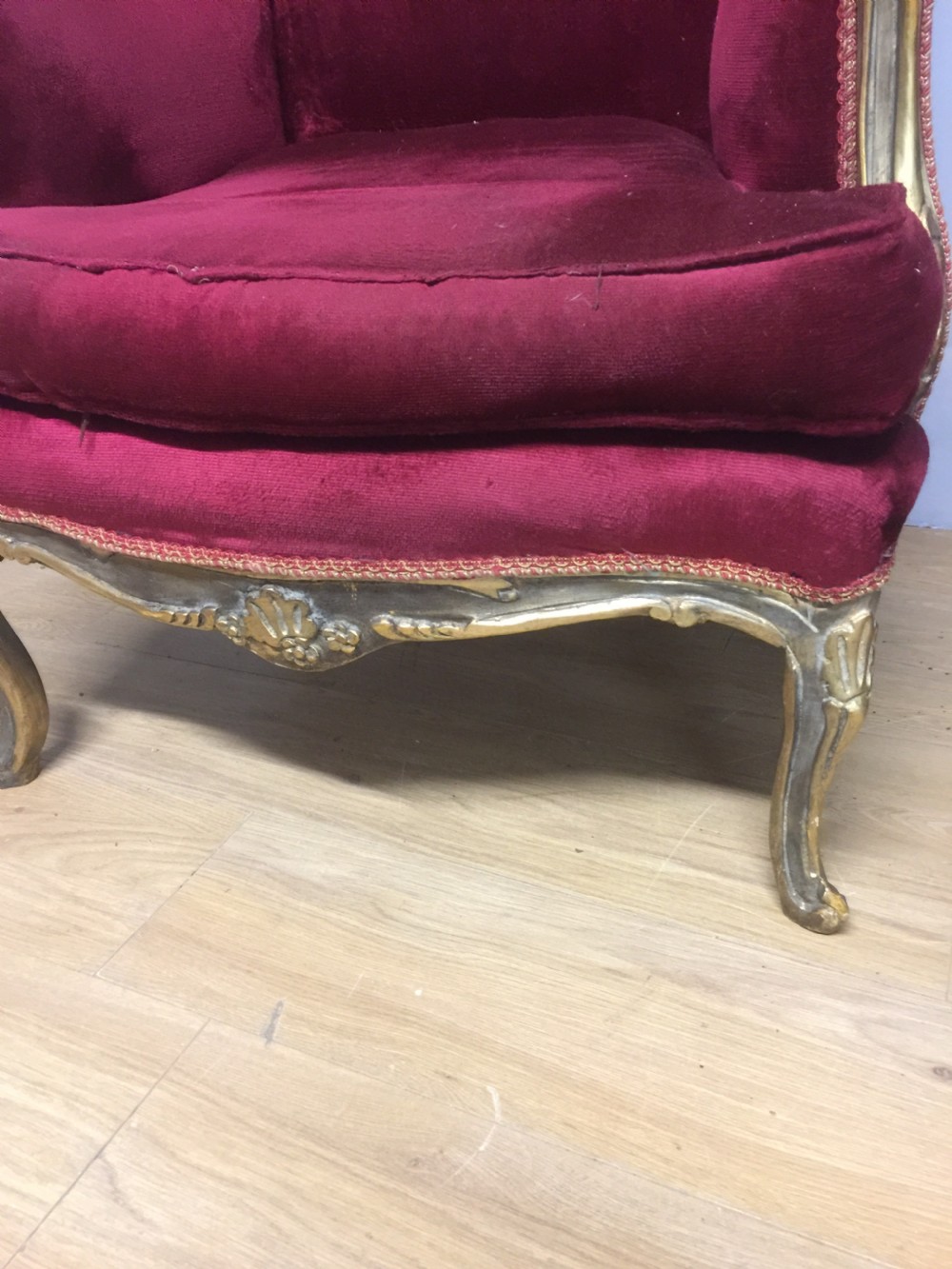 Pair of late nineteenth century gilt framed winged armchairs  View XVI