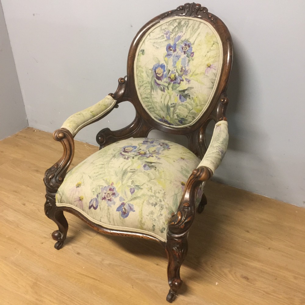 Nineteenth century carved walnut framed gentleman’s chair