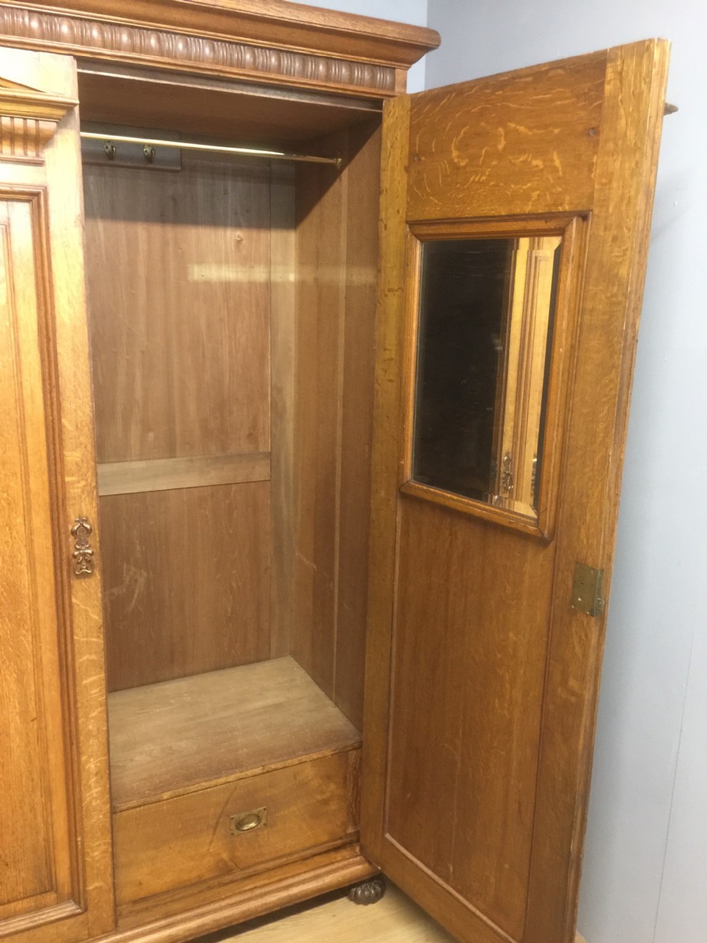 Nineteenth century golden oak  country house hall robe View V