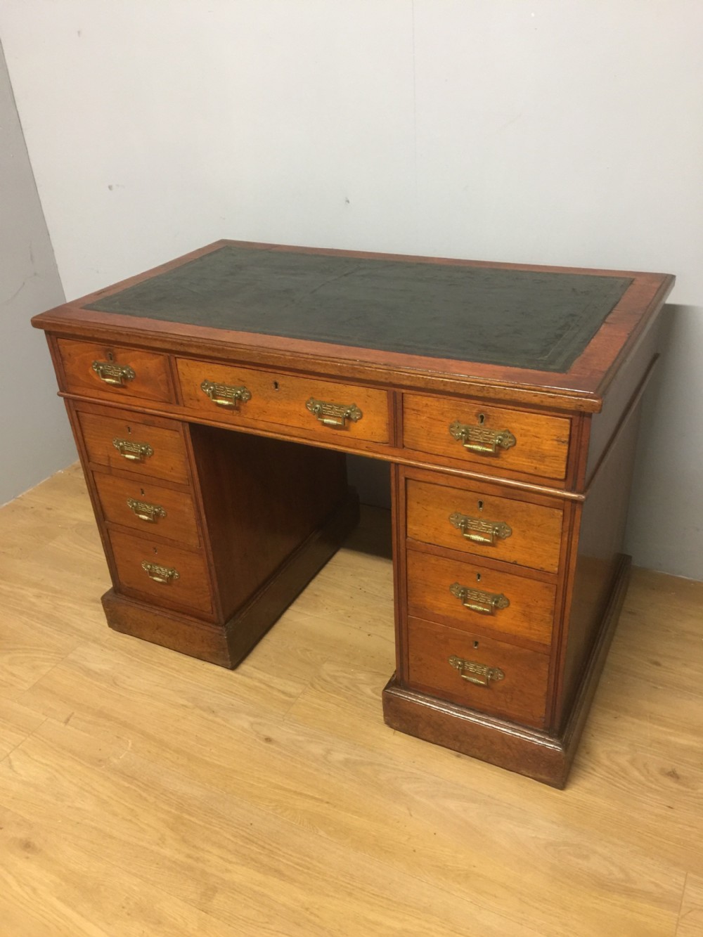 Nineteenth century Walnut twin pedestal desk with inset leather top View II