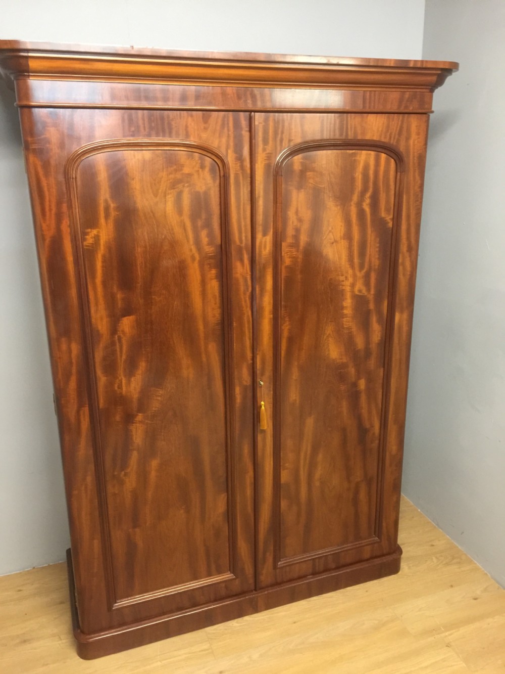 Nineteenth century two door flame mahogany wardrobe  View II