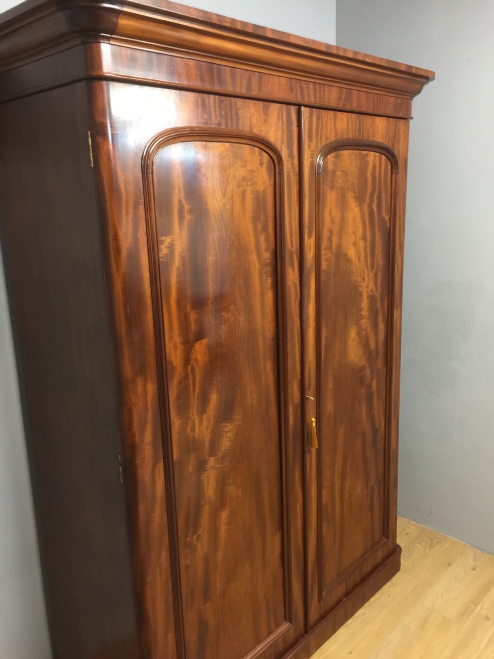 Nineteenth century two door flame mahogany wardrobe  View III