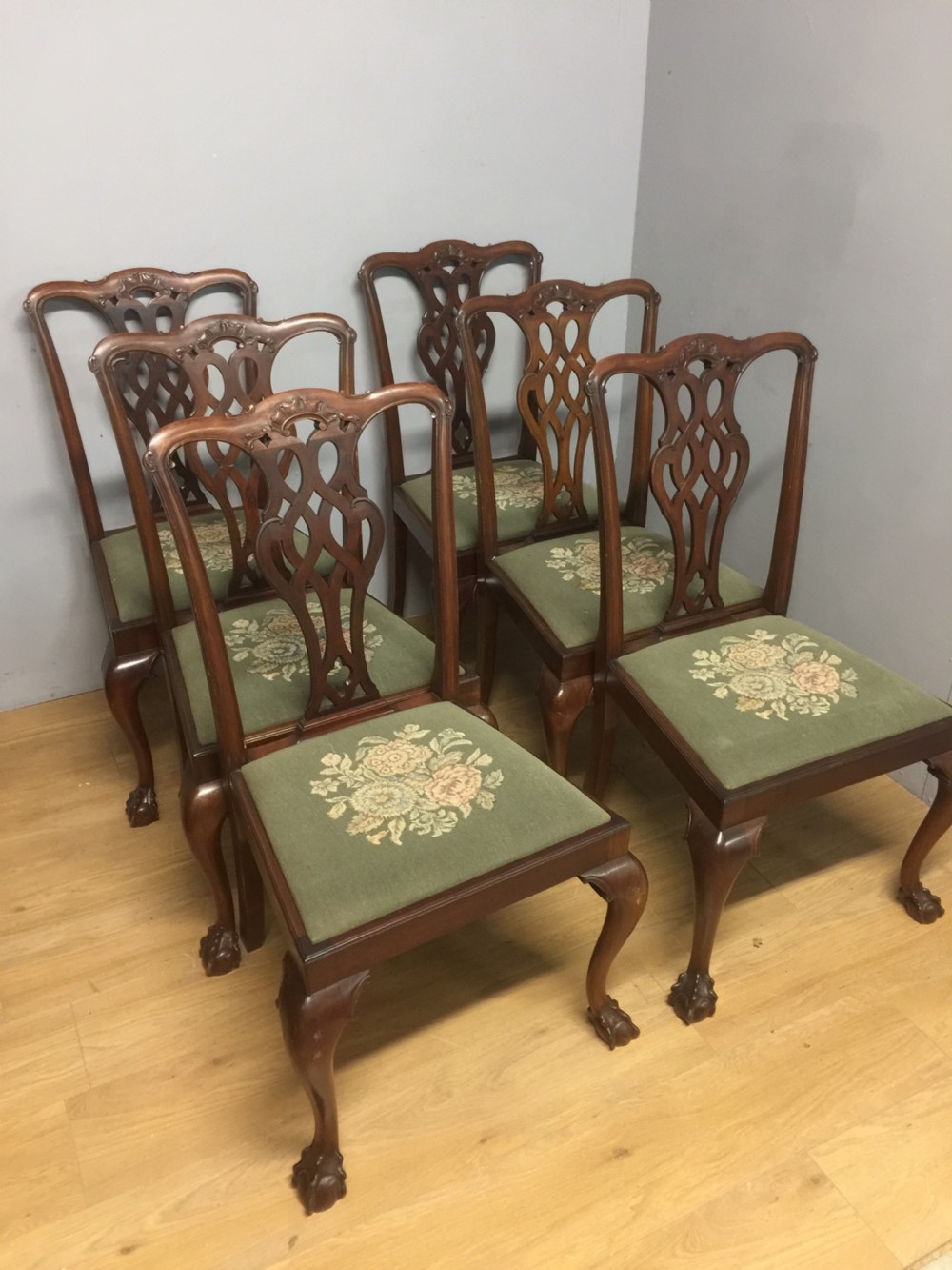 Set of six mahogany Chippendale style dining  chairs
