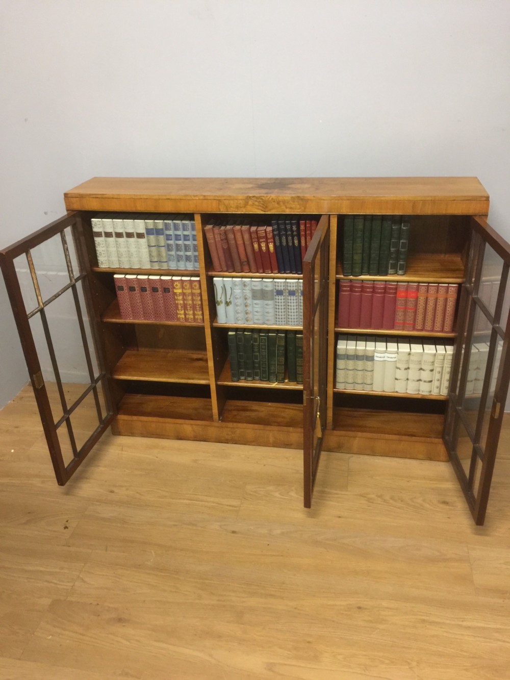 Art Deco walnut freestanding glazed bookcase by Heals of London  View XI
