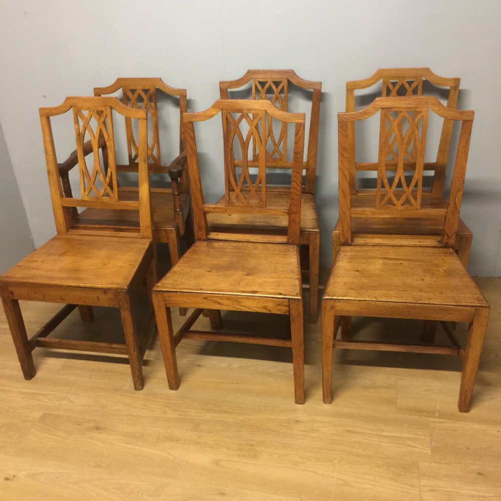 Nineteenth century set of six country elm chairs 