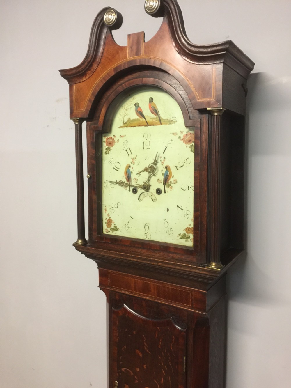 Georgian eight day oak faded long case clock. Working  View III