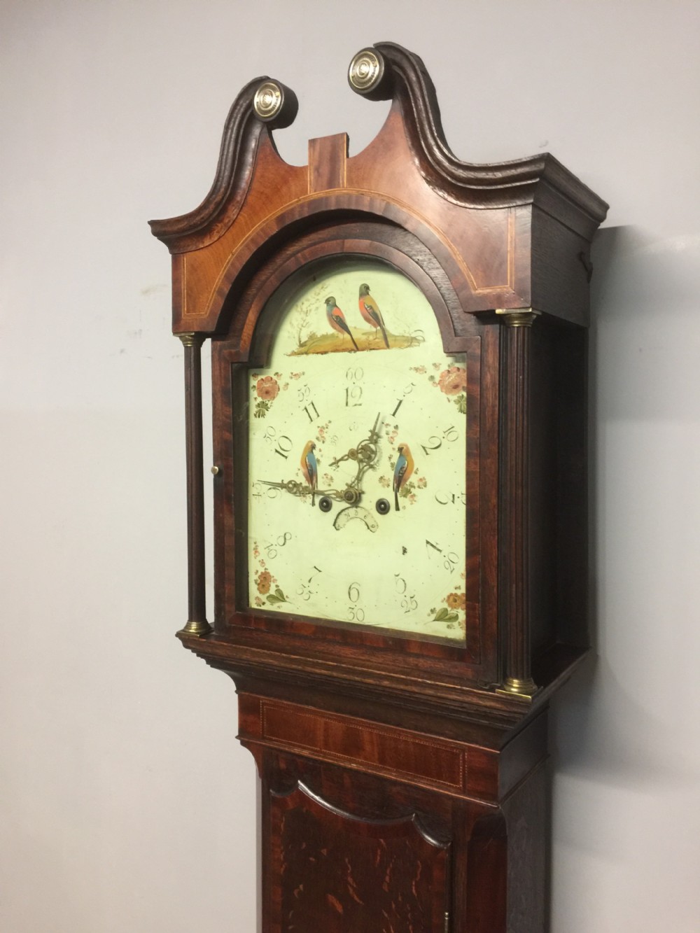 Georgian eight day oak faded long case clock. Working  View V
