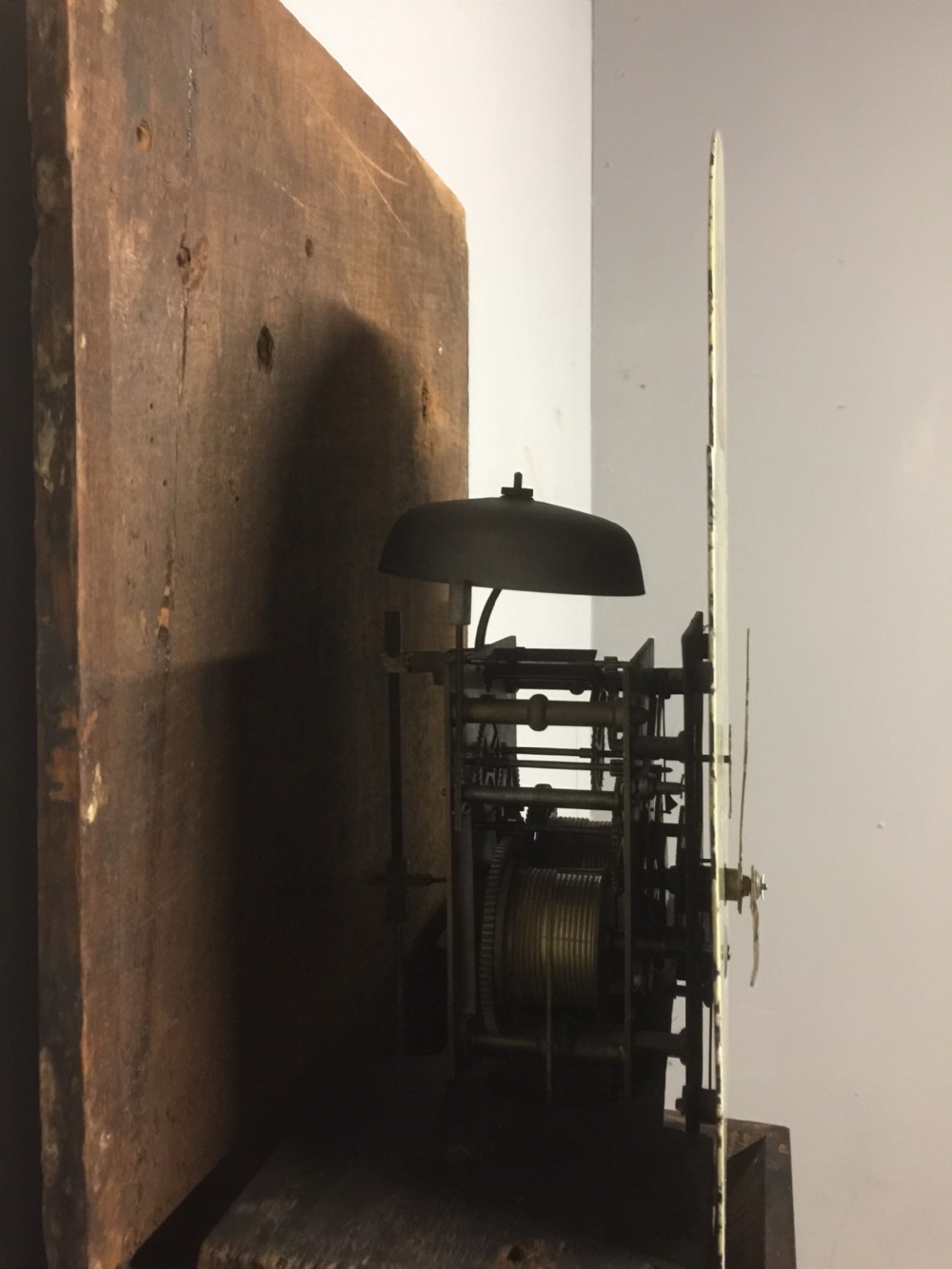Georgian eight day oak faded long case clock. Working  View XII
