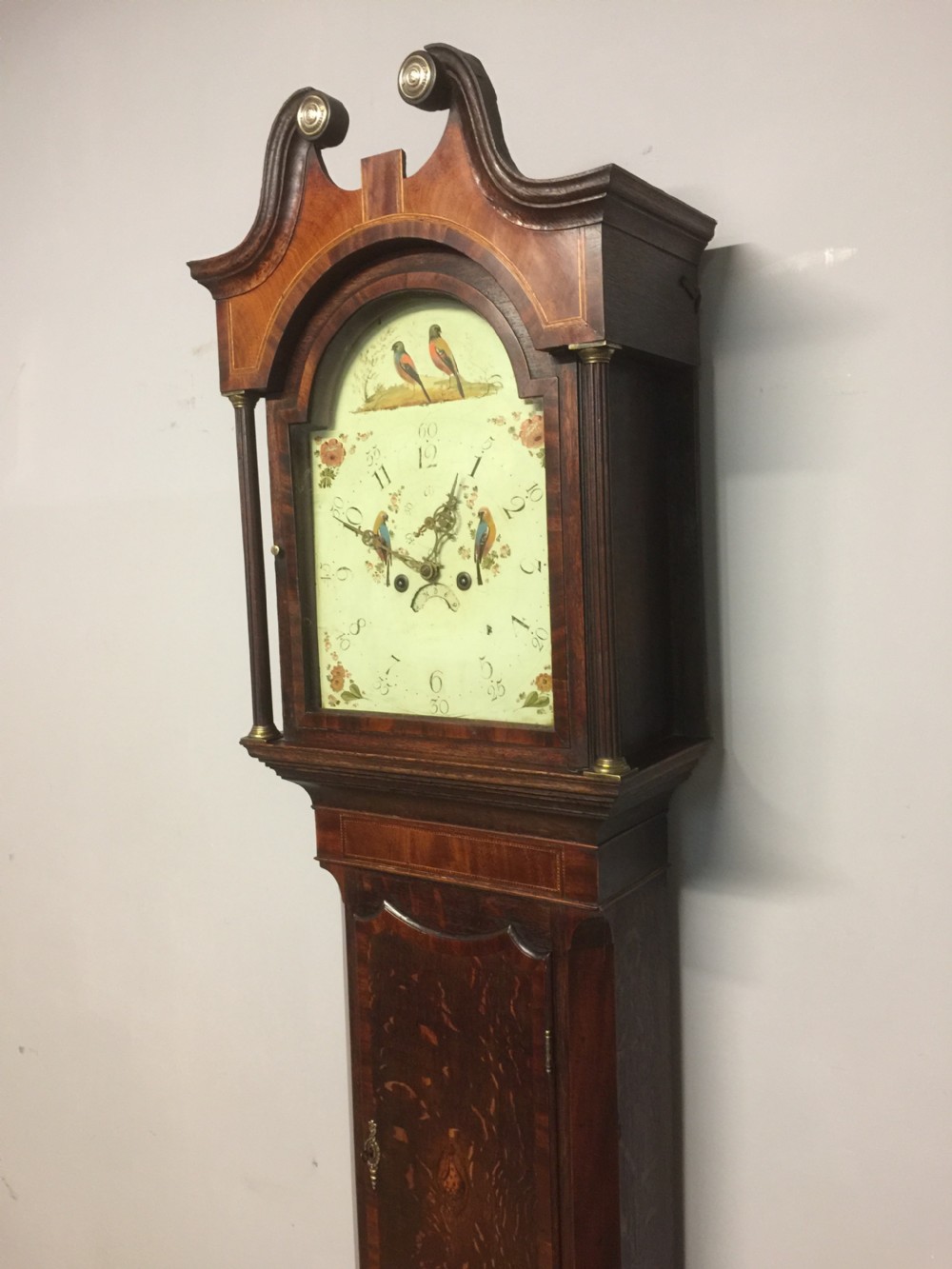 Georgian eight day oak faded long case clock. Working  View XIX
