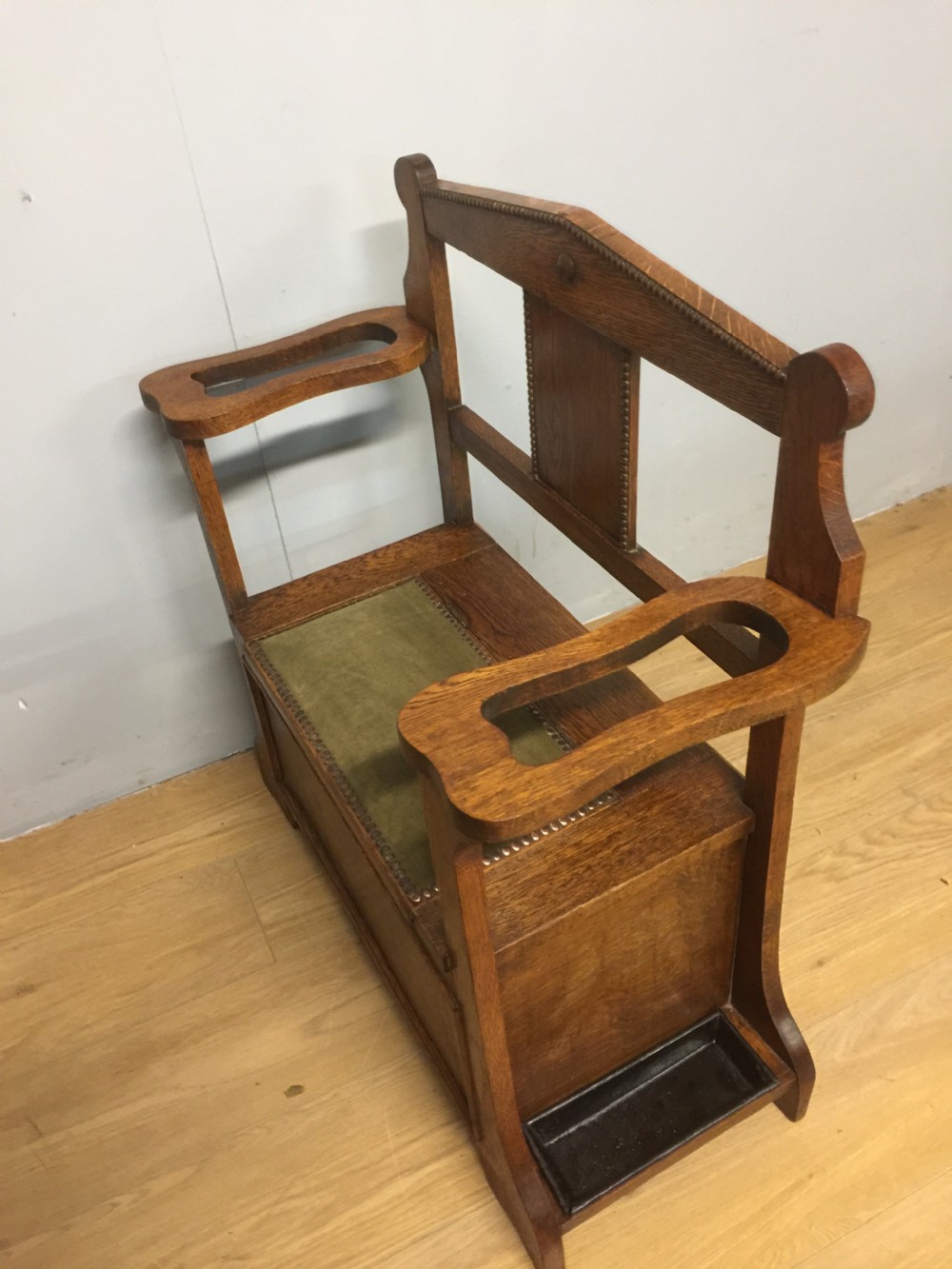 Arts and crafts golden oak hall bench  View VI