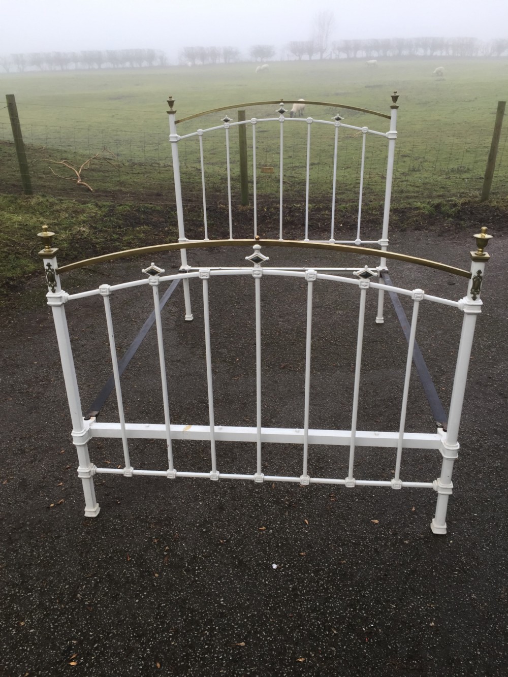 Nineteenth century brass and iron double bed  View VIII