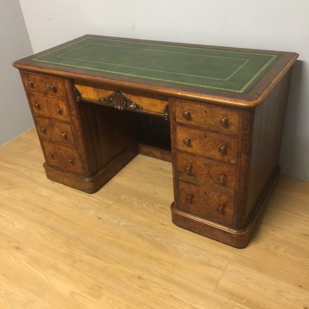 Burr walnut twin pedestal desk by Maple and Co circa 1880 