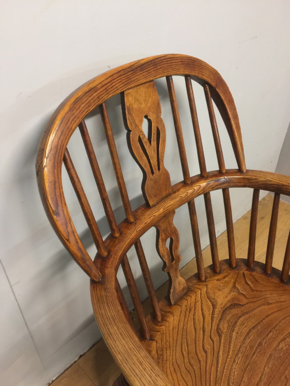 Nineteenth century ash and elm Windsor chair with crinoline understretcher  View III