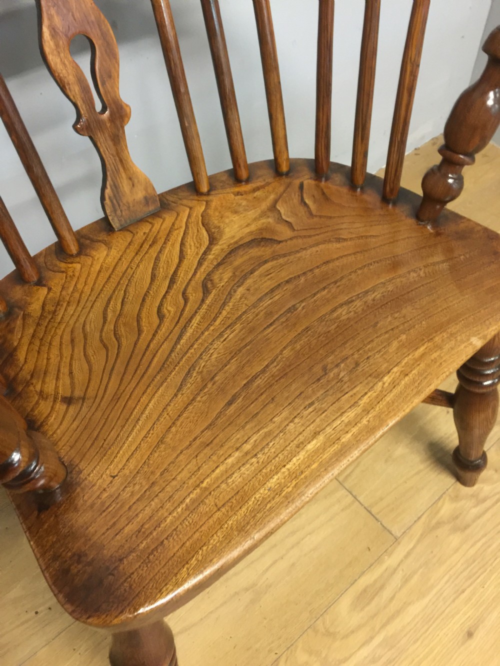Nineteenth century ash and elm Windsor chair with crinoline understretcher  View V