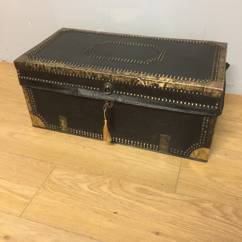 Late eighteenth century leather and brass bound Camphor wood box