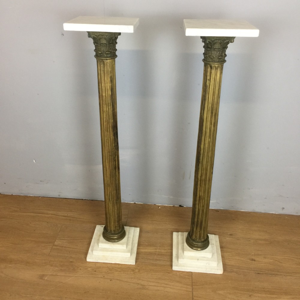 Pair of Nineteenth century brass and marble columns 