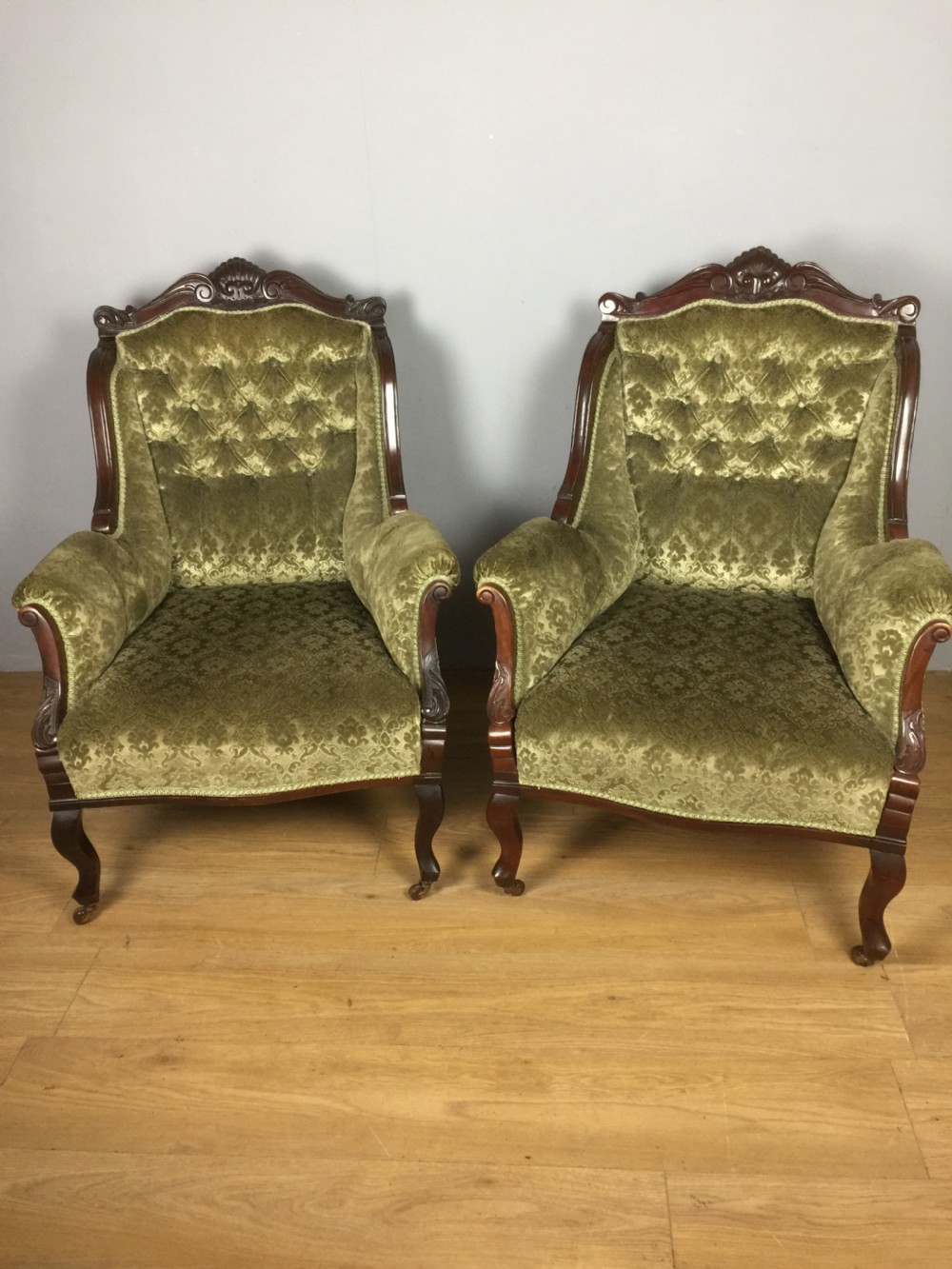 Pair of late nineteenth century mahogany framed empire style armchairs 