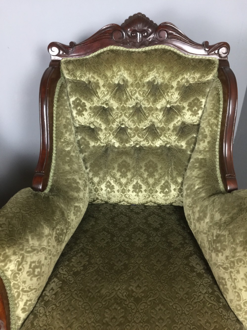 Pair of late nineteenth century mahogany framed empire style armchairs  View III
