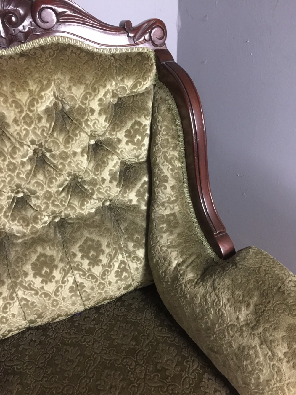 Pair of late nineteenth century mahogany framed empire style armchairs  View IV