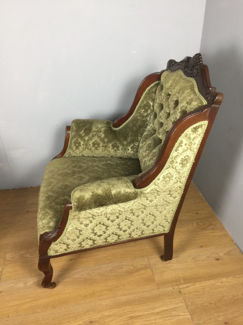 Pair of late nineteenth century mahogany framed empire style armchairs  View V