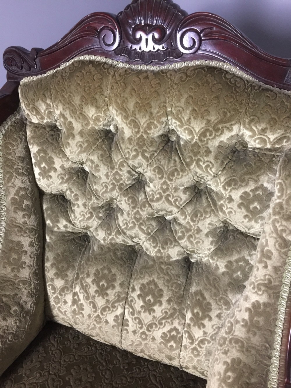Pair of late nineteenth century mahogany framed empire style armchairs  View IX