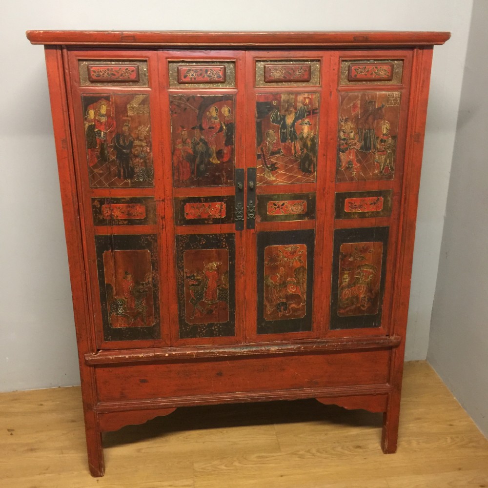 Chinese red lacquer wedding cabinet circa 1920