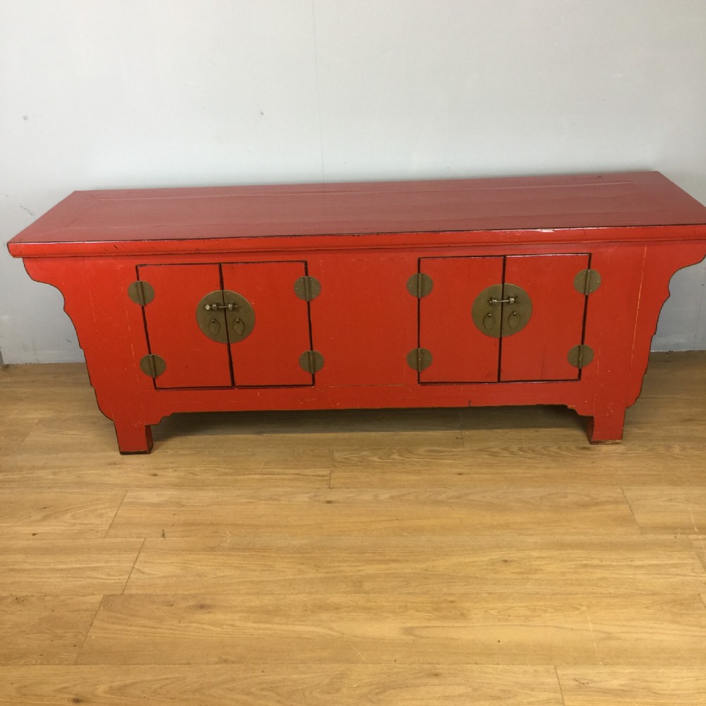 Chinoiserie red lacquer side cabinet circa 1920