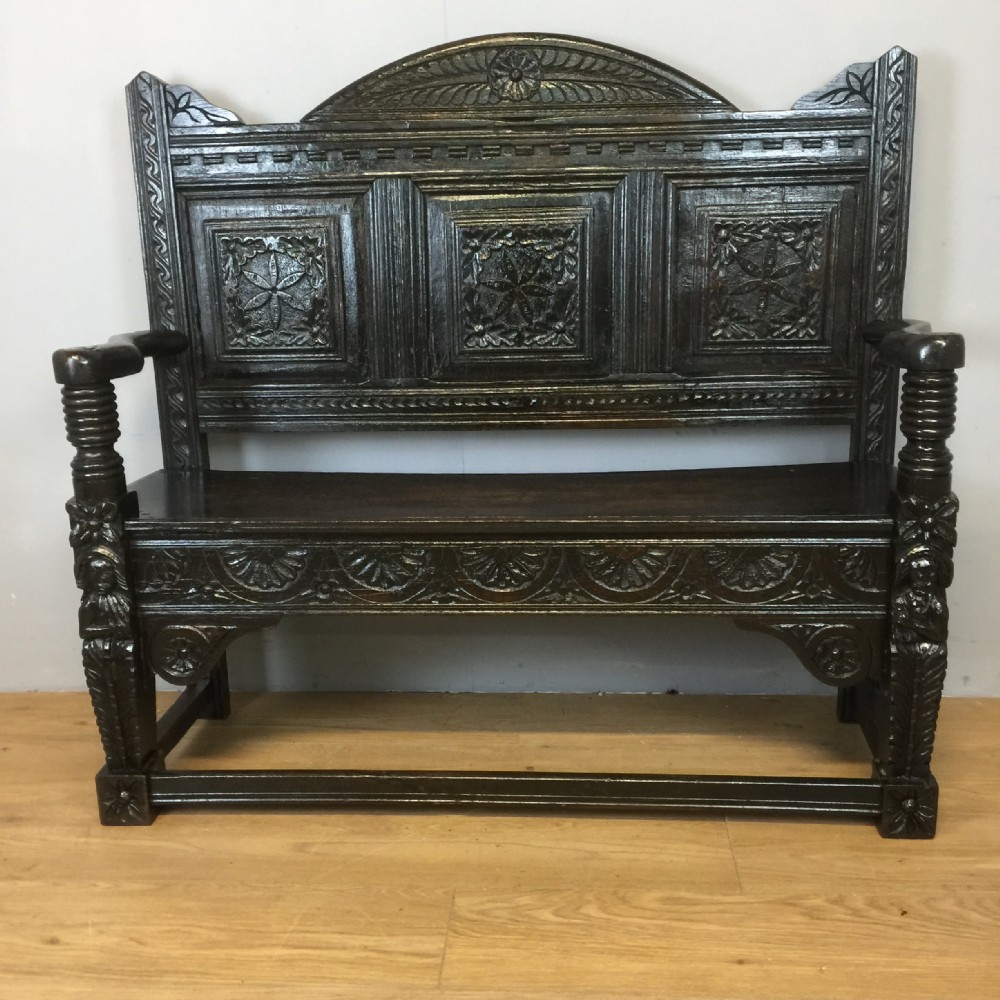 Late eighteenth century carved oak hall bench 