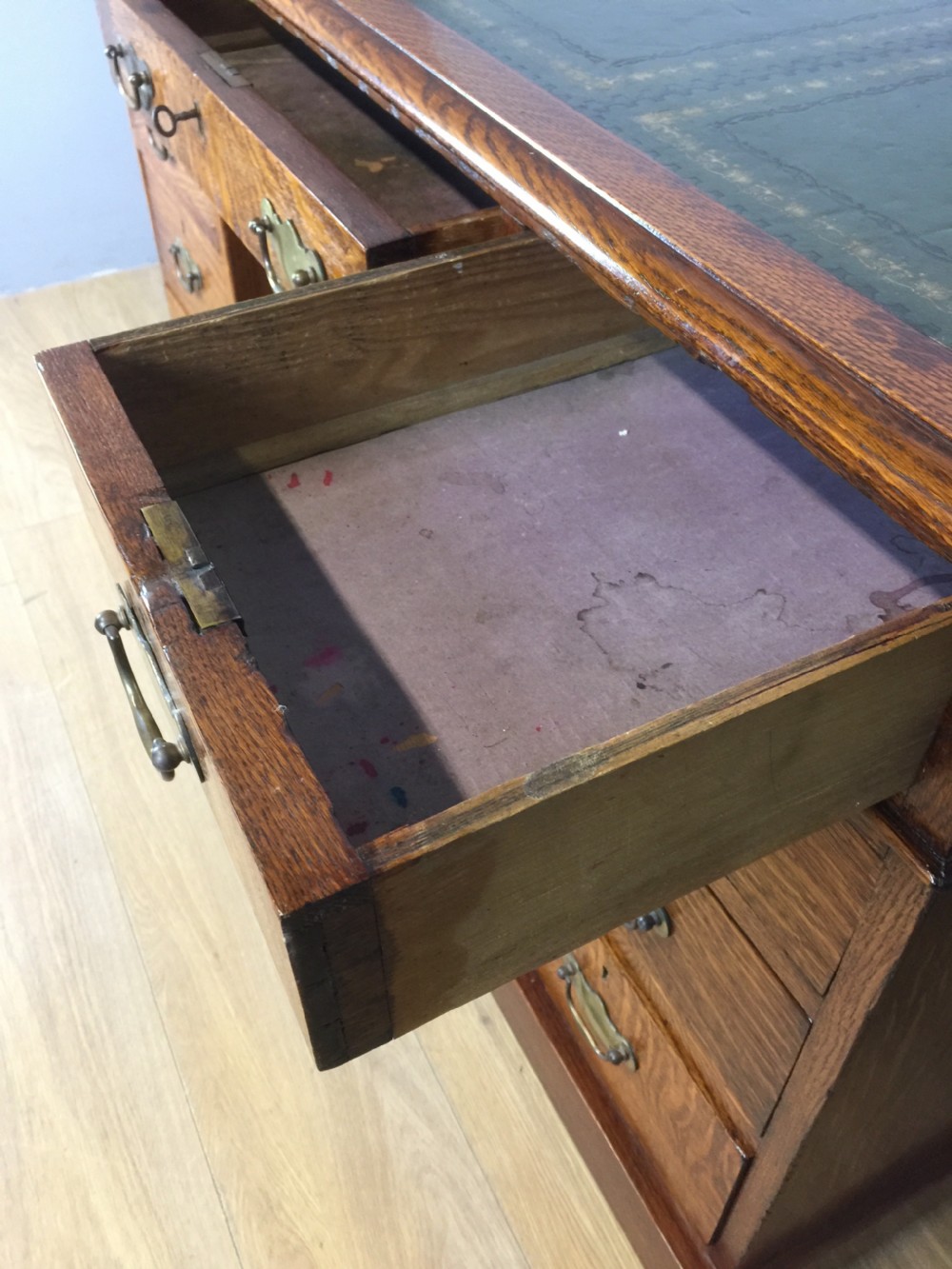 Nineteenth Century golden oak twin pedestal desk  View X