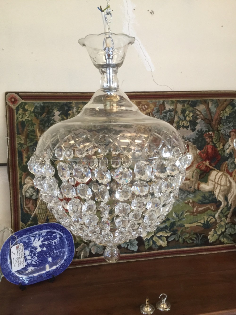 Large Pair of cut glass purse chandeliers  View II
