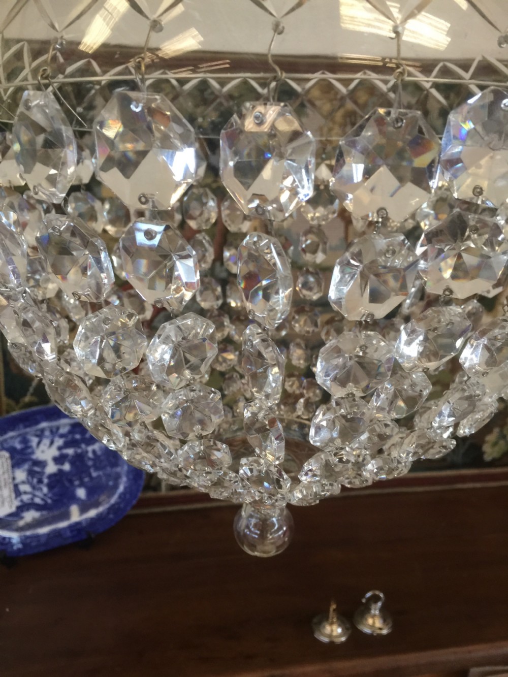 Large Pair of cut glass purse chandeliers  View III