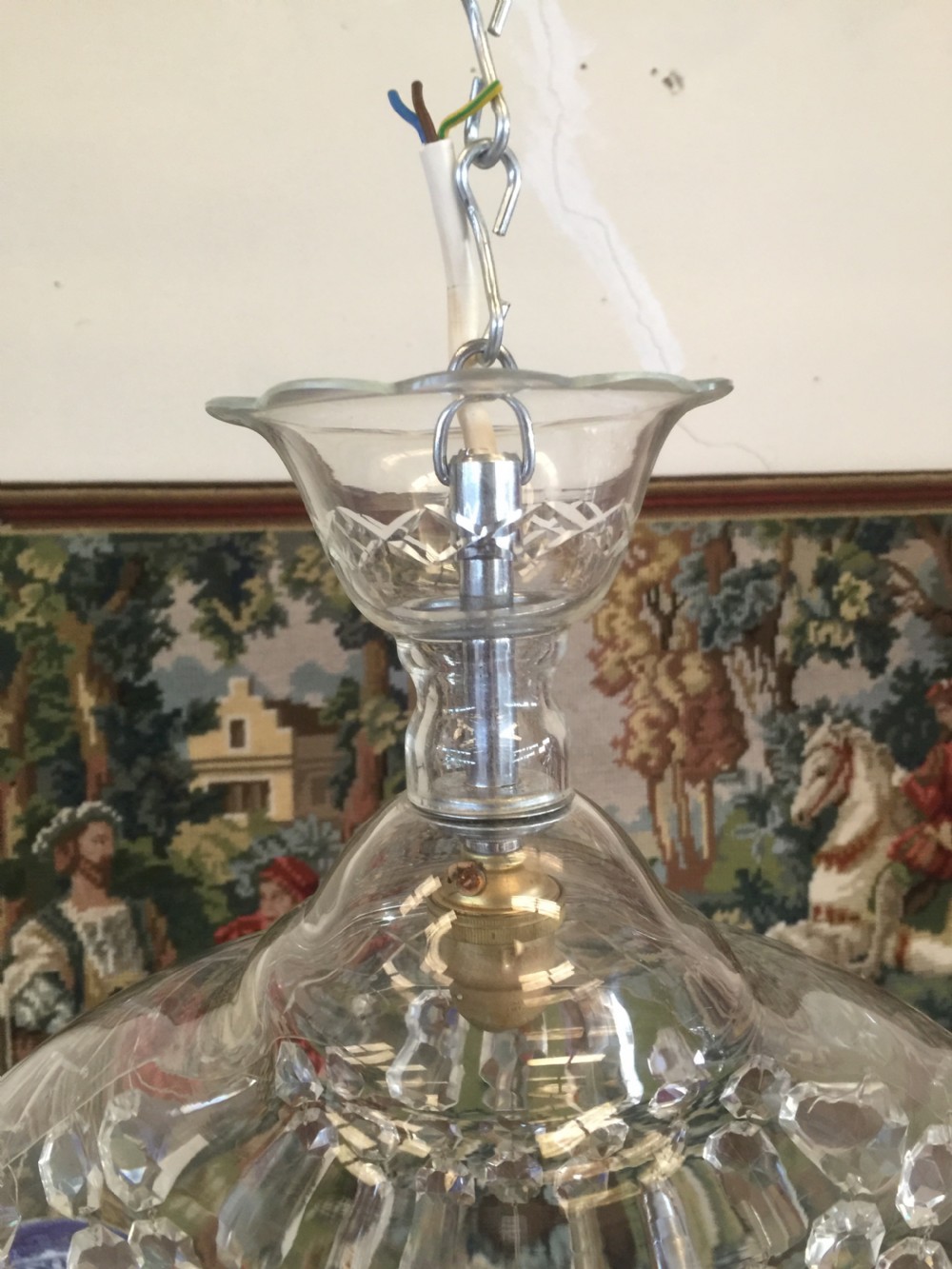 Large Pair of cut glass purse chandeliers  View V