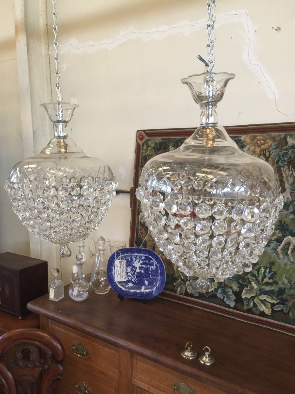 Large Pair of cut glass purse chandeliers  View VI