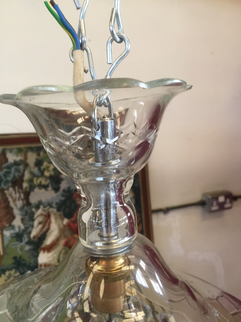 Large Pair of cut glass purse chandeliers  View VIII