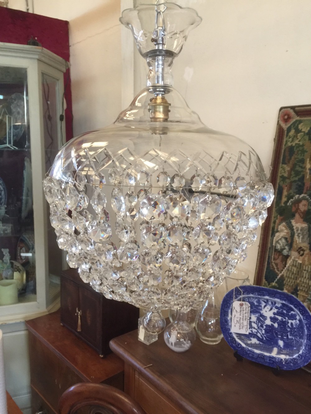 Large Pair of cut glass purse chandeliers  View X