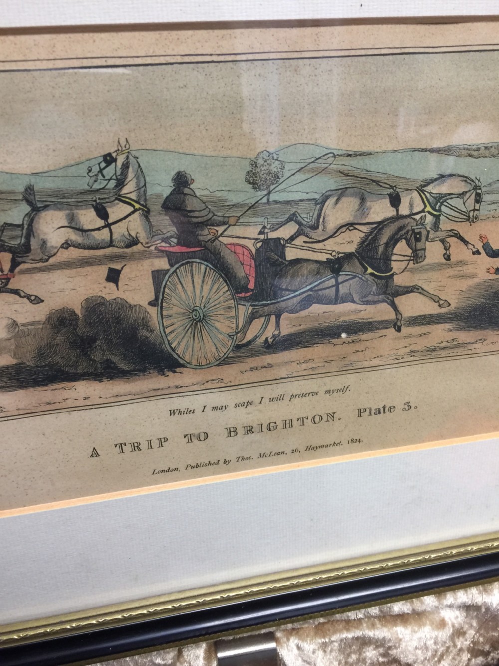 Four nineteenth century prints titled Trip to Brighton in Hogarth frames  View III