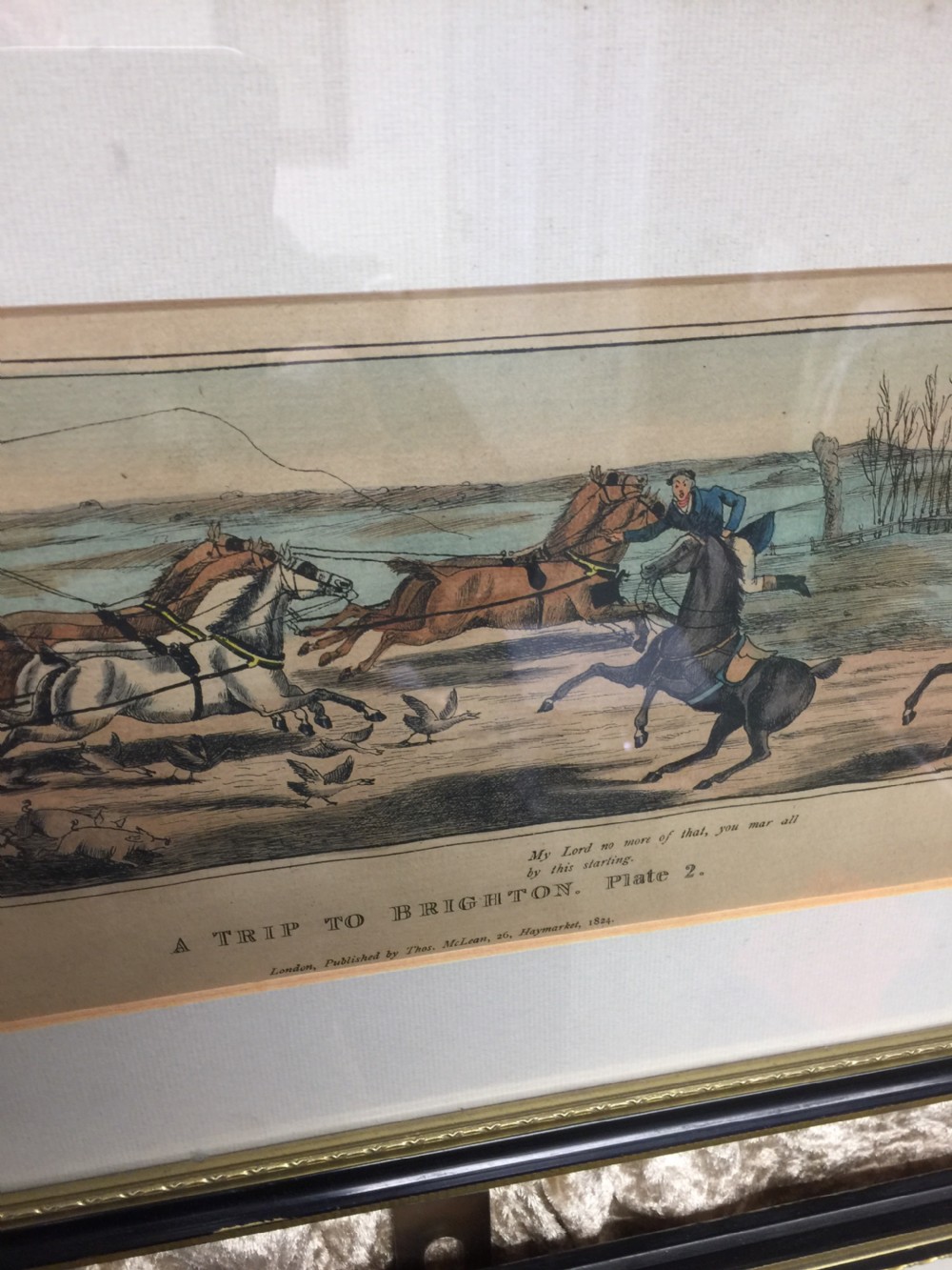 Four nineteenth century prints titled Trip to Brighton in Hogarth frames  View IV